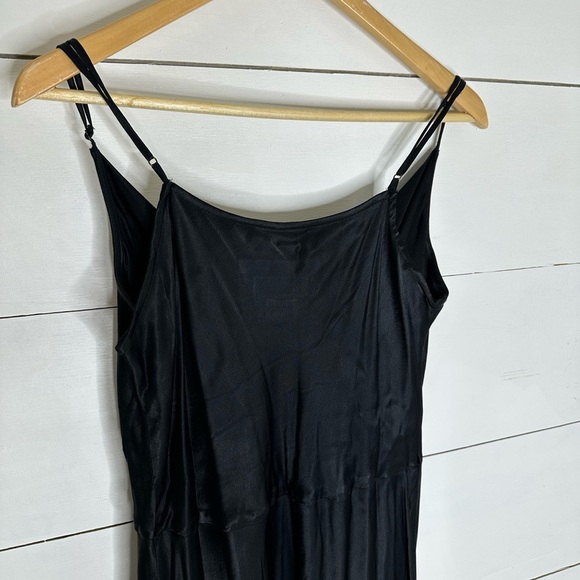 Anthropologie Elyse Satin Slip Dress Cowl Neck Midi Classic Black - Size Large - Picture 9 of 10